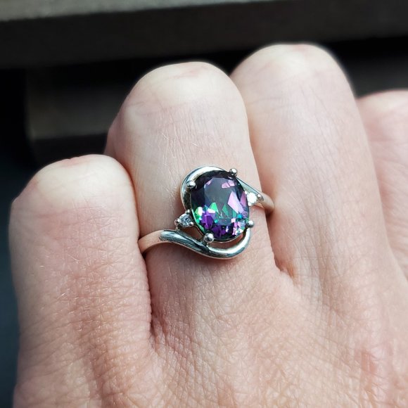 Size 8 Sterling Silver Mystic Oval Topaz And CZ Ring - Picture 4 of 8